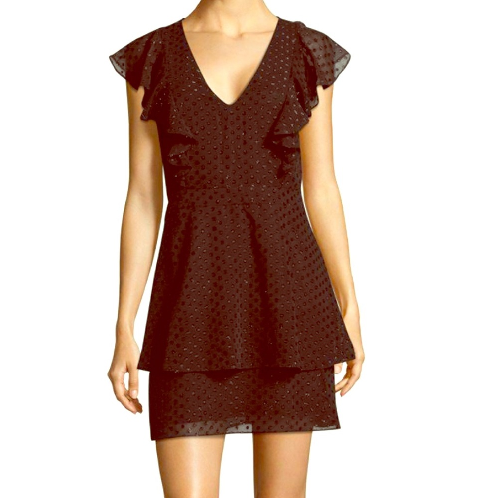 Parker Black and metallic ruffled skater dress